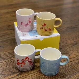 New Le Creuset Winnie the Pooh London Coffee Mugs 350ml Set of 4